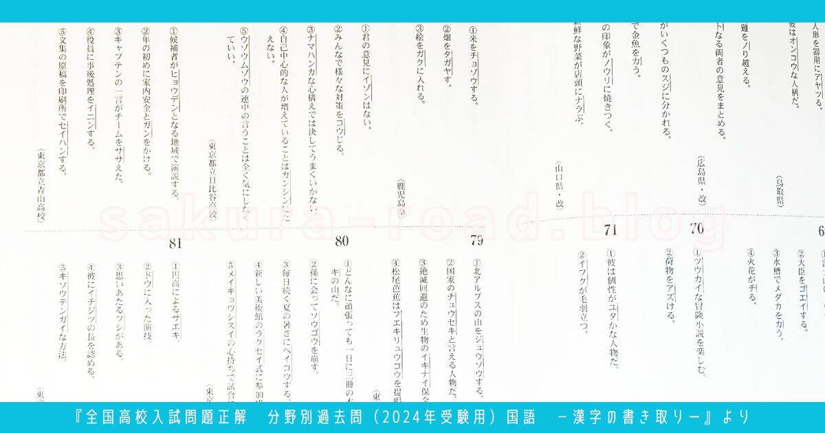 『全国高校入試問題正解　分野別過去問（2024年受験用）国語　ー漢字の書き取りー』より