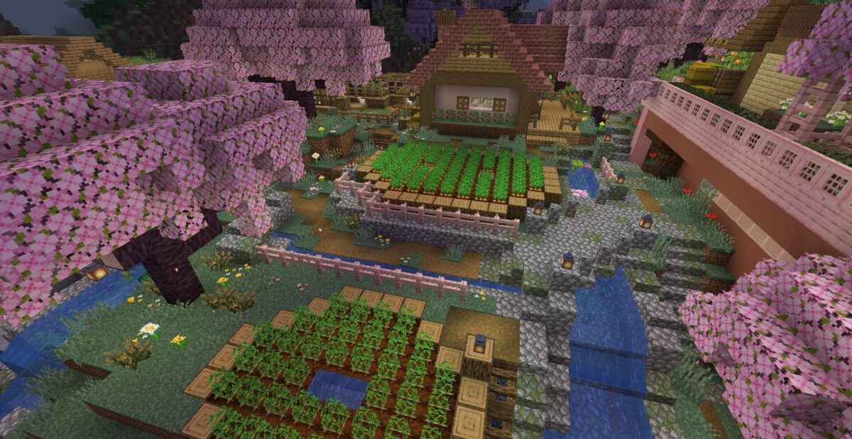 【マイクラ】農民さんの家&鶏小屋と段々畑:全体像