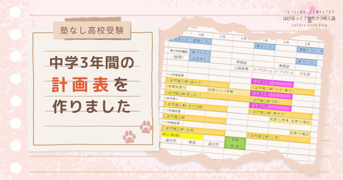【塾なし高校受験】中学3年間の計画表を作りました