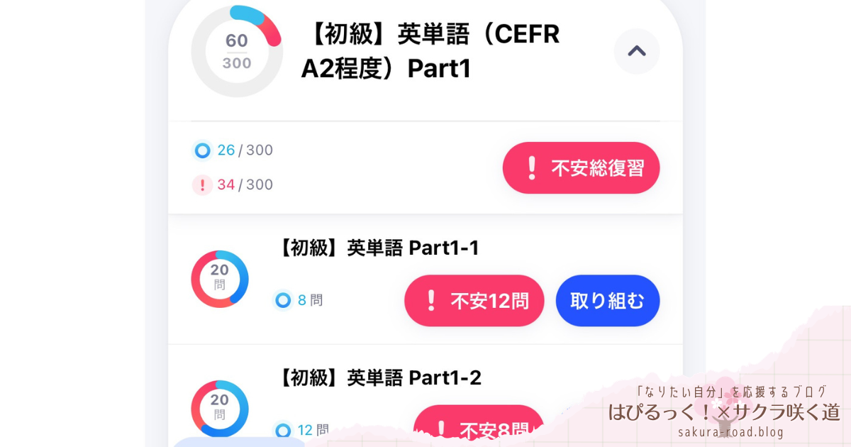 【進研ゼミ高校講座】暗記カード画面(英単語)